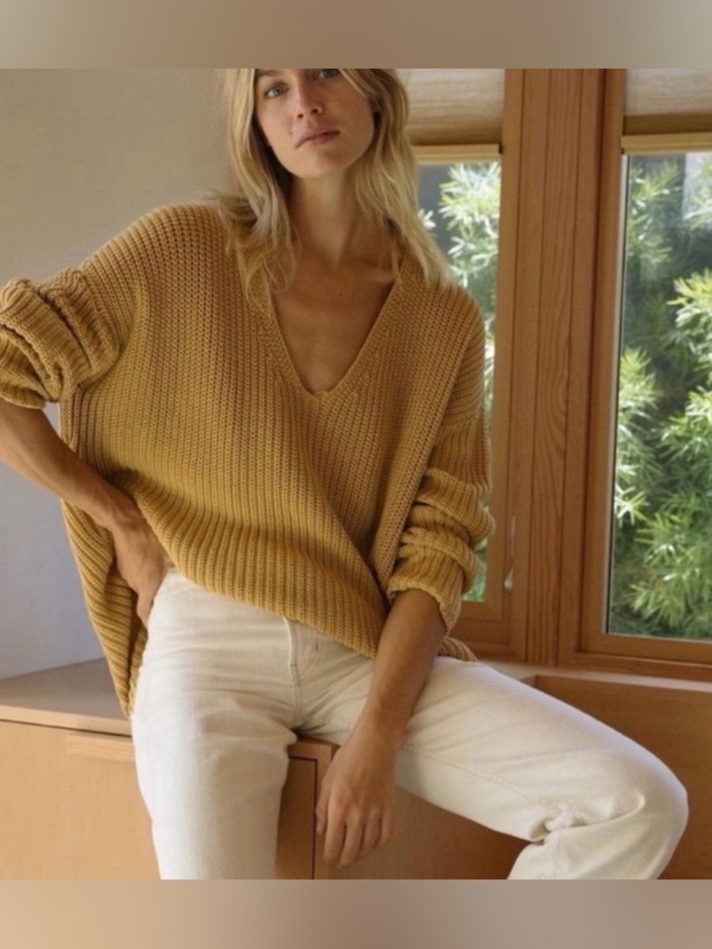 Jenni Kayne Oversized Yellow Knot Fisherman’s Sweater Medium
